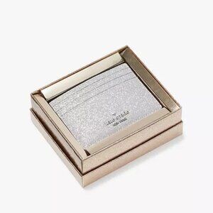 Kate Spade Glimmer Boxed Silver Glitter Small Slim Card Holder. NIB-NWT